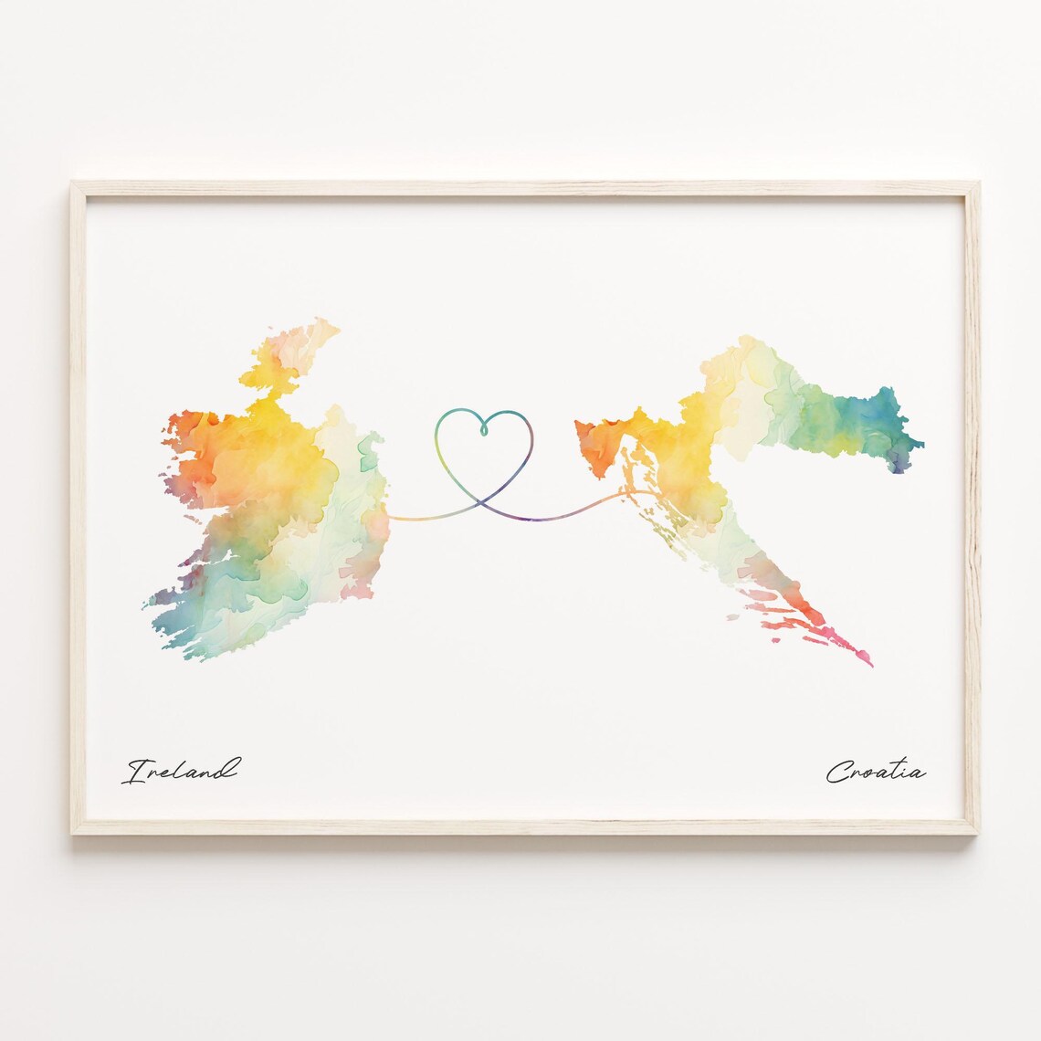 Ireland to Croatia Watercolor Map Poster, Travel Art