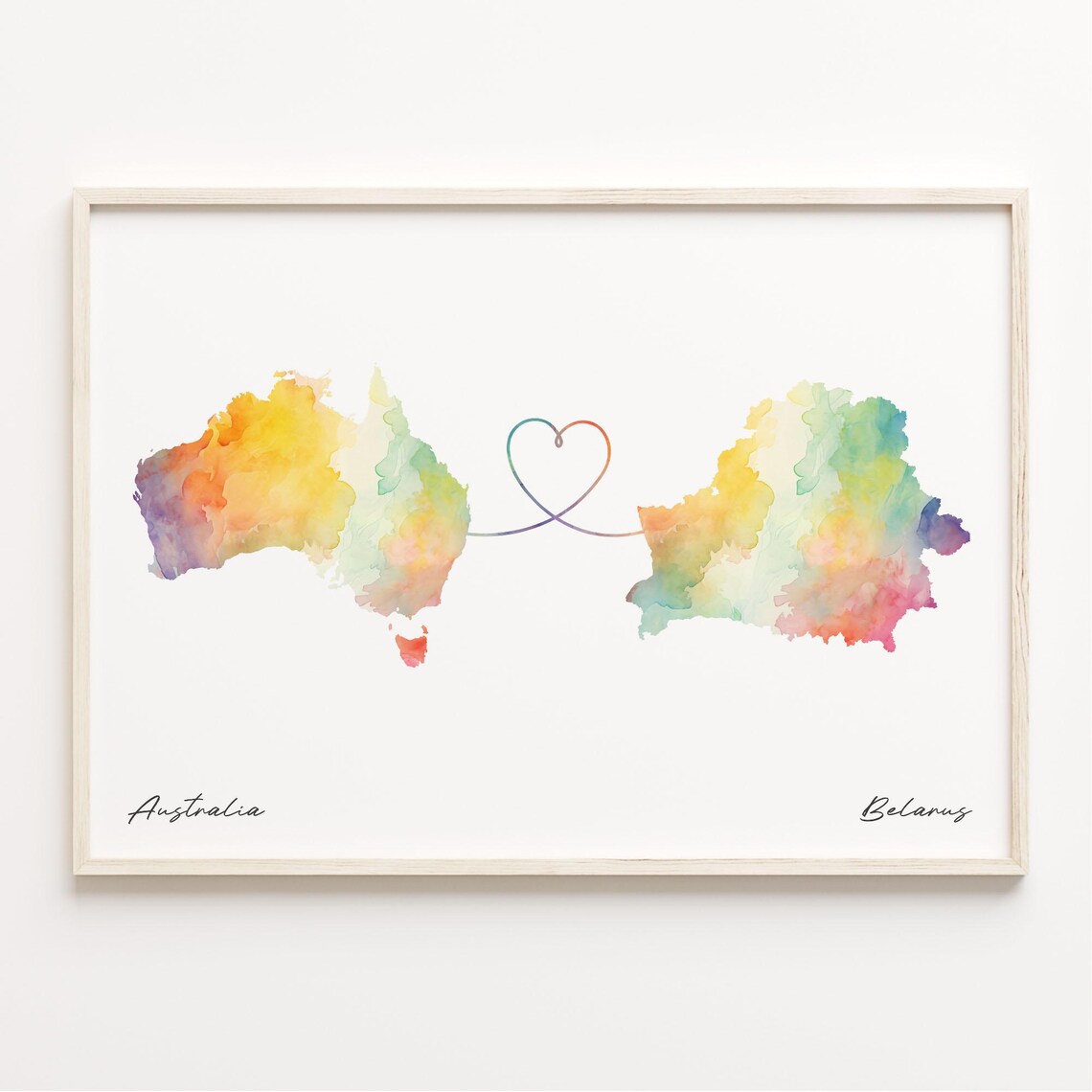 Australia To Belarus Watercolor Map Travel Poster