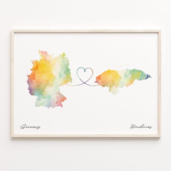 Germany To Honduras Watercolor Map Travel Poster