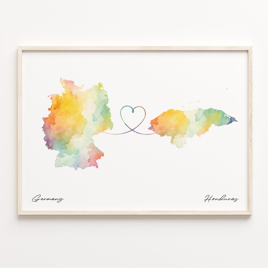 Germany To Honduras Watercolor Map Travel Poster