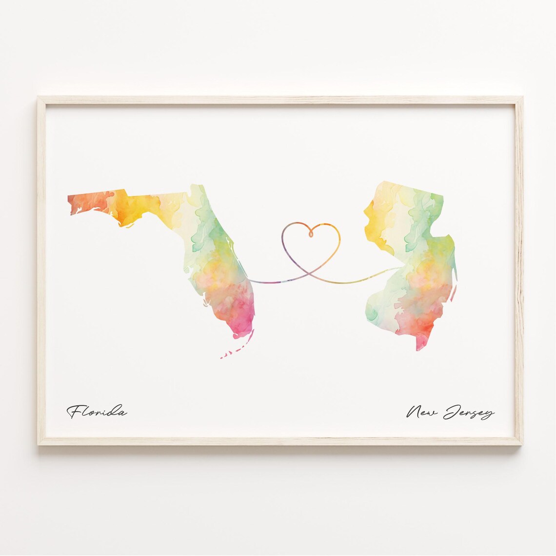 Florida To New Jersey Watercolor Map Art Print