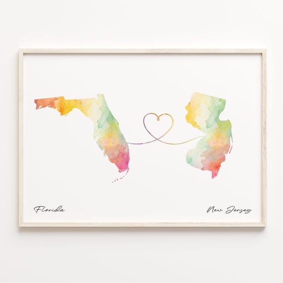 Florida To New Jersey Watercolor Map Art Print