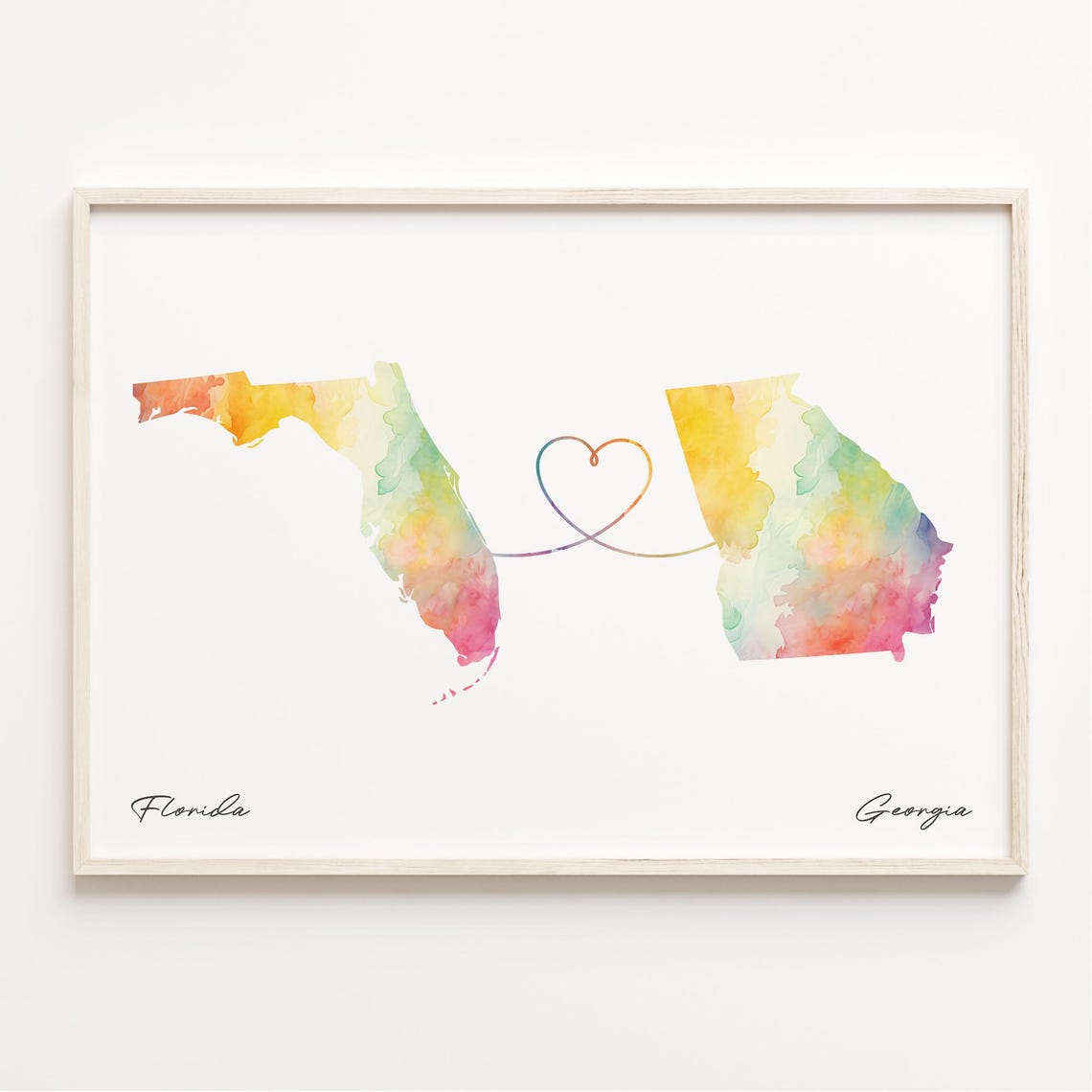 Florida To Georgia Watercolor State Map Love Connection Poster