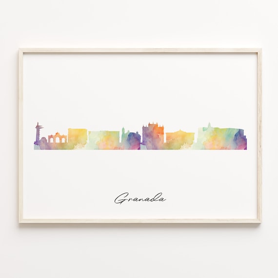 Granada Spain Watercolor Skyline Cityscape With Script Name Poster
