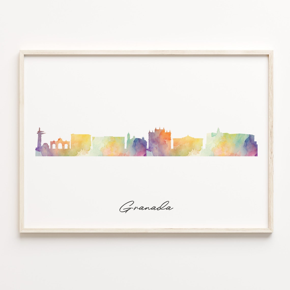 Granada Spain Watercolor Skyline Cityscape With Script Name Poster