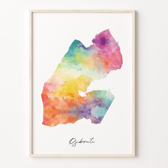 Djibouti Watercolor Map Colorful Rainbow Country Wall Decor Poster
