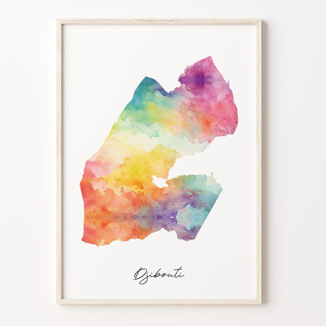 Djibouti Watercolor Map Colorful Rainbow Country Wall Decor Poster