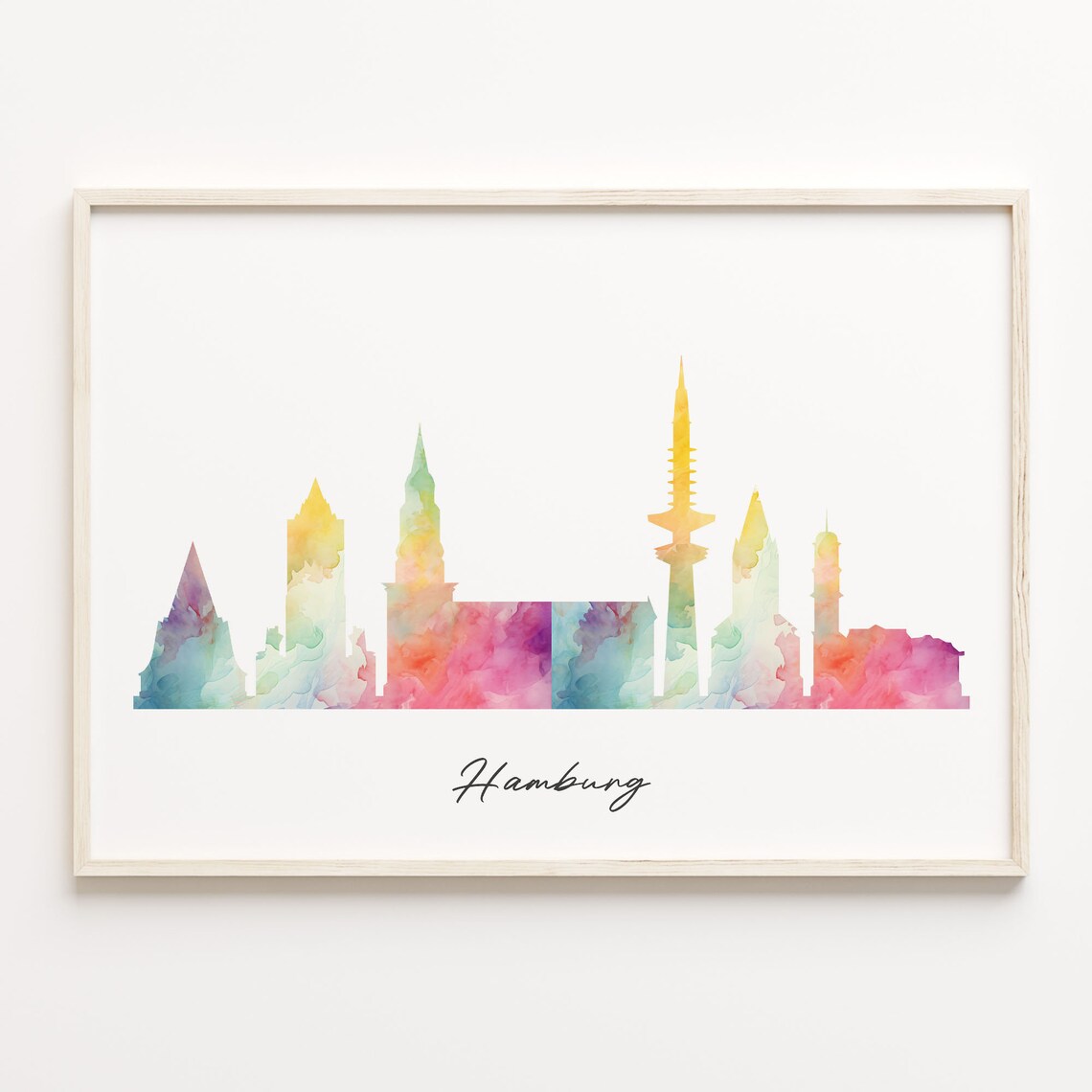 Hamburg Germany Colorful Watercolor Skyline Cityscape Art Poster