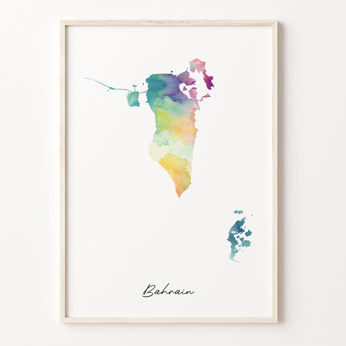 Bahrain Watercolor Country Map Art Poster Gulf Island Kingdom Travel
