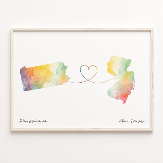 Pennsylvania to New Jersey Watercolor Map Poster