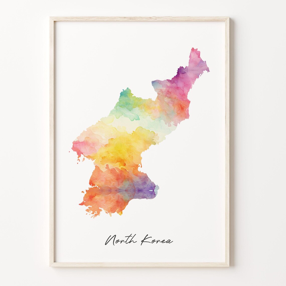 North Korea Watercolor Country Map Art Poster Pastel Asia Travel Decor