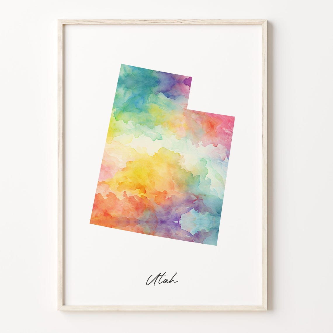 Utah Watercolor State Map Minimalist Rainbow Travel Art Poster