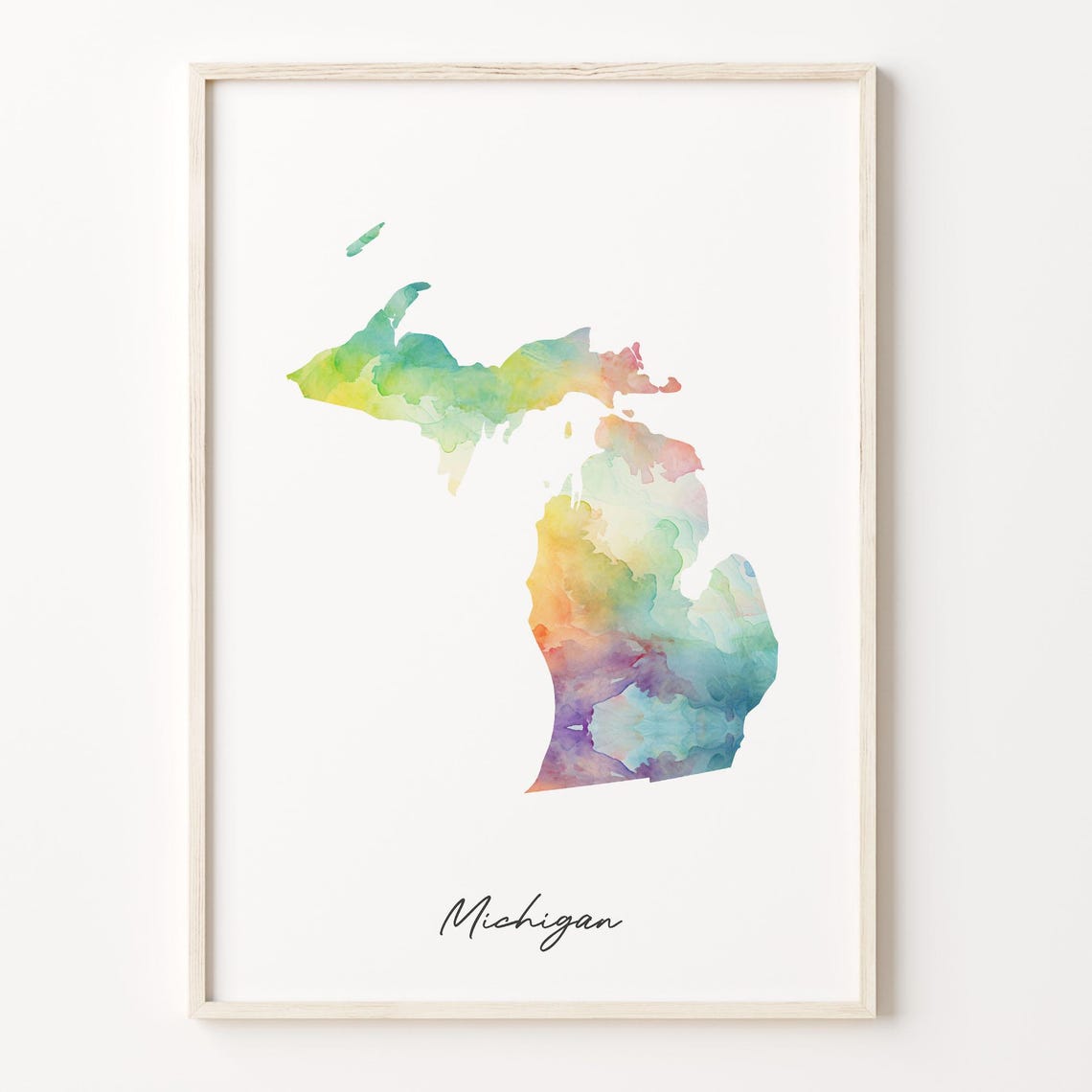 Michigan Watercolor Map Colorful State Silhouette Art Poster