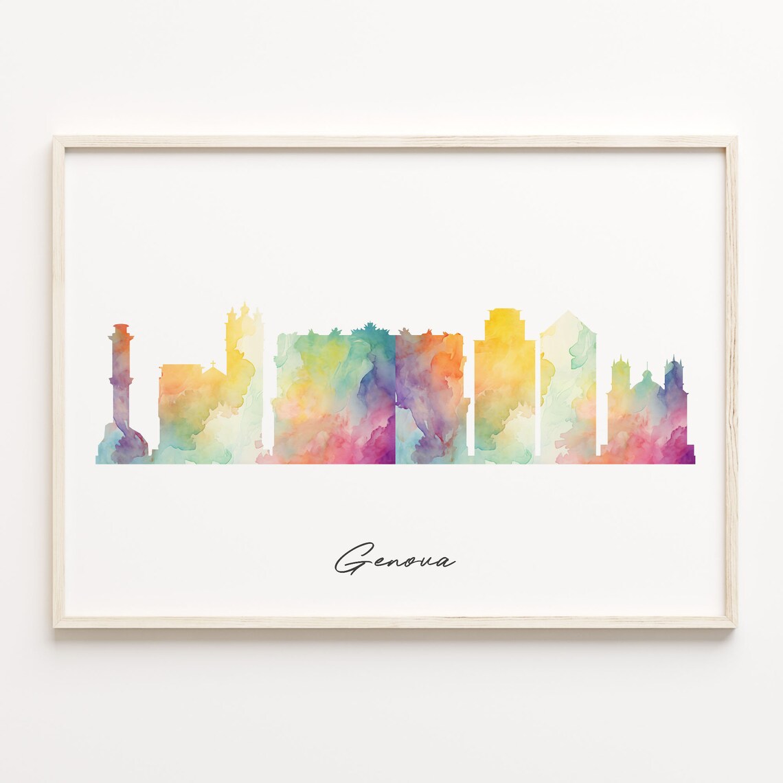 Genova Italy Colorful Watercolor Skyline Cityscape Travel Poster