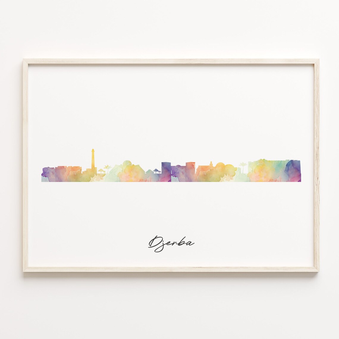 Djerba Tunisia Watercolor Skyline Poster Minimalist Cityscape Art