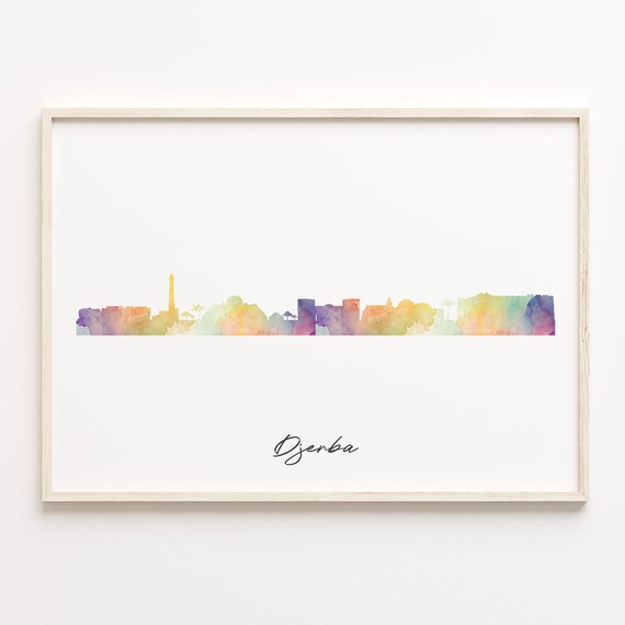 Djerba Tunisia Watercolor Skyline Poster Minimalist Cityscape Art