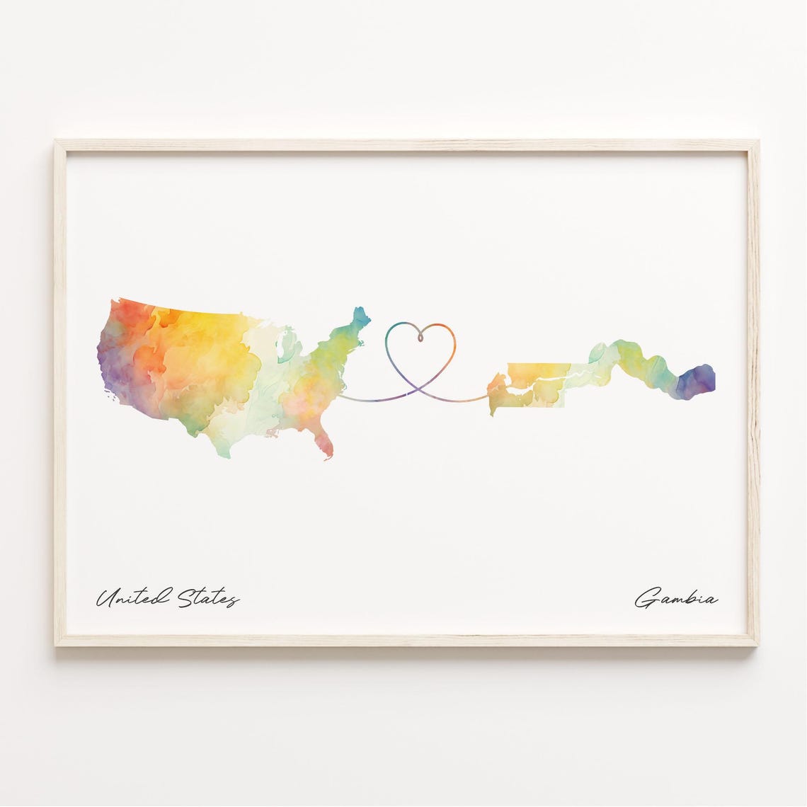 Us To Gambia Watercolor Map Art Print