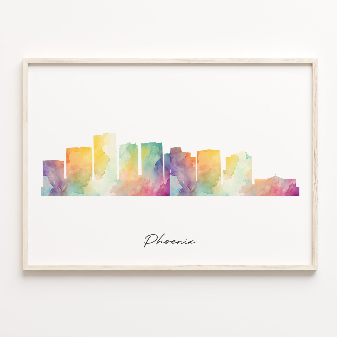 Phoenix Arizona Colorful Watercolor Cityscape Skyline Travel Art Poster