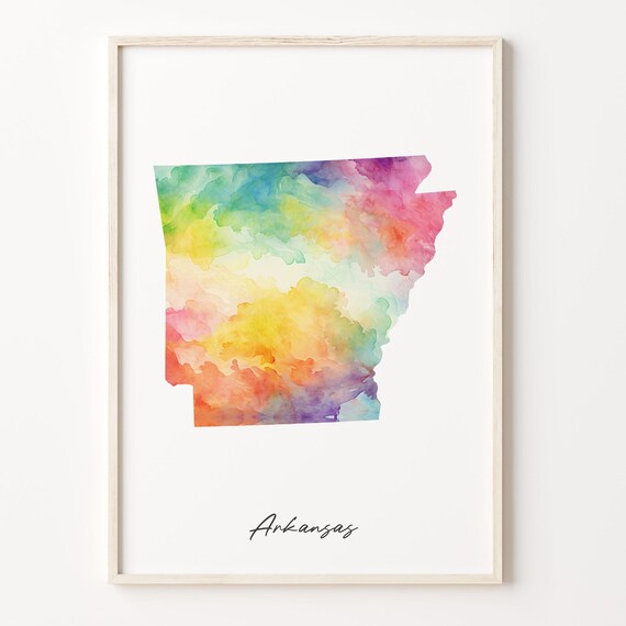 Arkansas Watercolor Map Colorful State Silhouette Art Poster