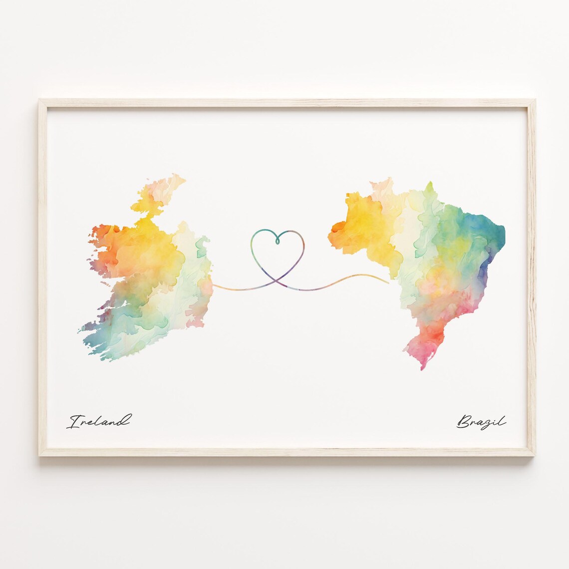Ireland To Brazil Watercolor Map Poster Print