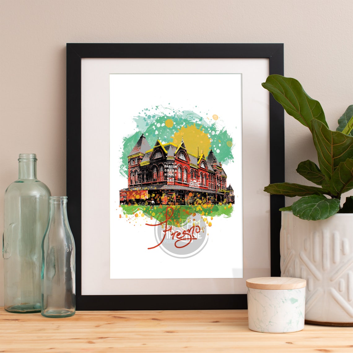 Fresno Print Fresno Skyline Fresno Art Fresno Poster Fresno Watercolor Fresno Art Print Fresno Map Fresno Wall Art Fresno California