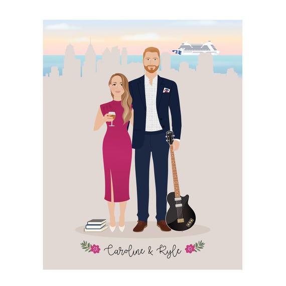 Personalized Couple Portrait Custom Couple Portrait Engagement Gift Couple Wedding Gift