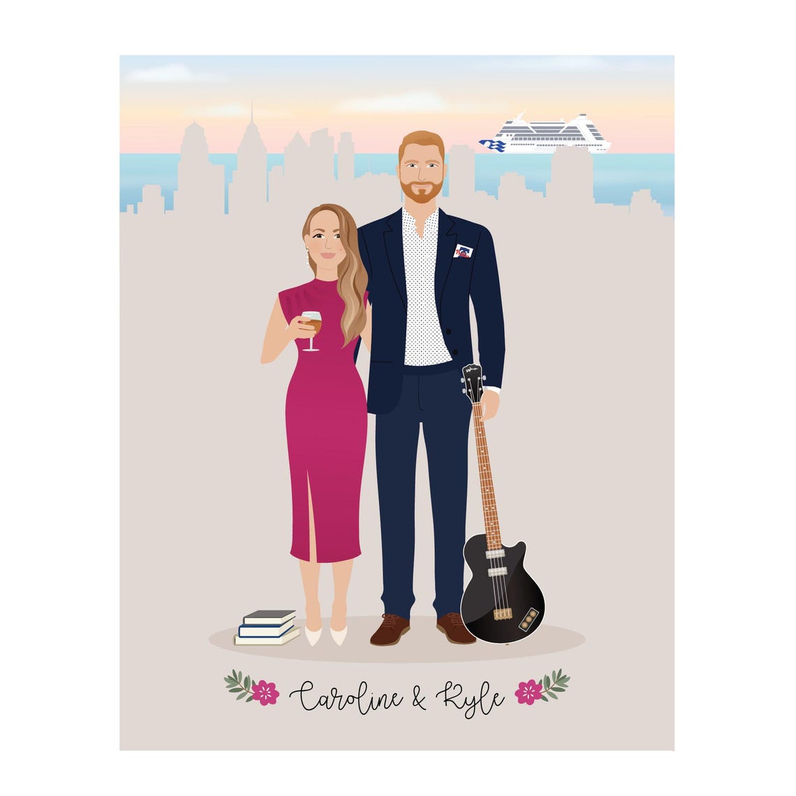 Personalized Couple Portrait Custom Couple Portrait Engagement Gift Couple Wedding Gift