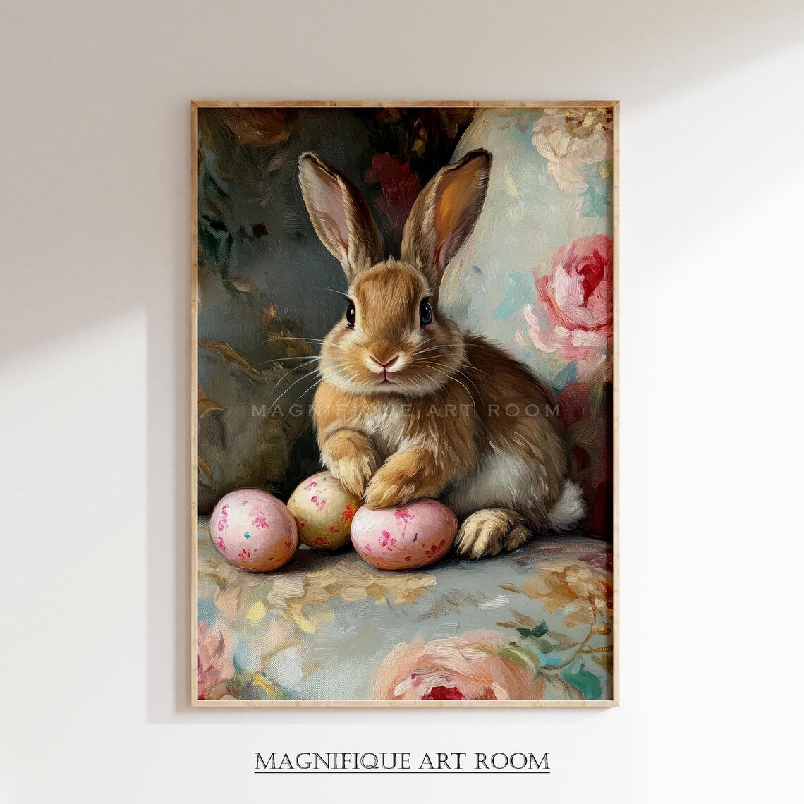 Vintage Easter Bunny on Sofa, Farmhouse Art Print