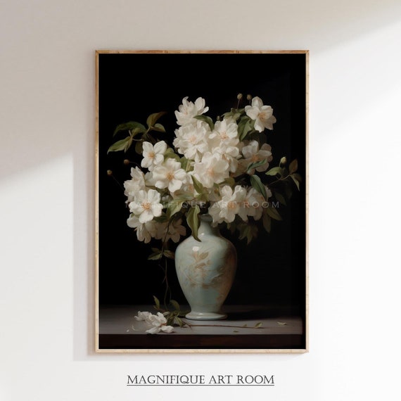 Moody Vintage Floral Wall Art Flower Still Life Painting Spring Botanical Art Farmhouse Floral Dcor S100
