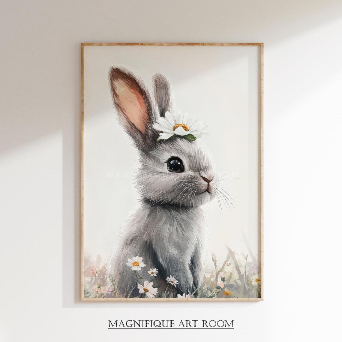 Cute Bunny Art Print, Neutral Nursery Spring Decor