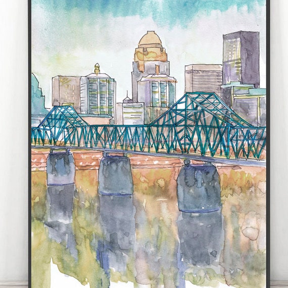 Louisville Ky Painting Skyline Wall Art Print City Watercolor Kentucky Landscape Cityscape Travel Poster