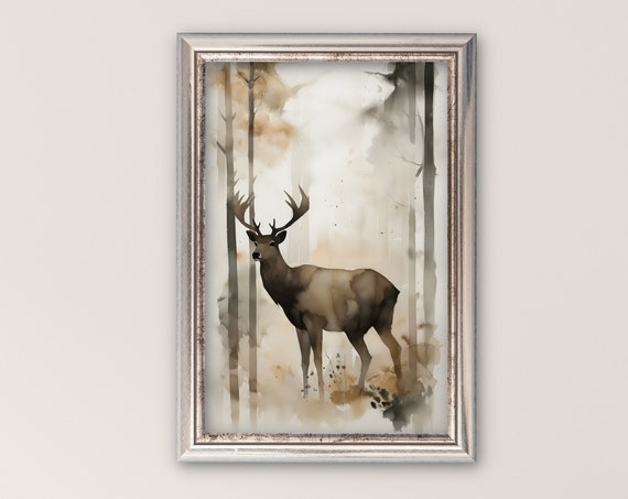 Watercolor Deer Print Forest Animal Wall Art