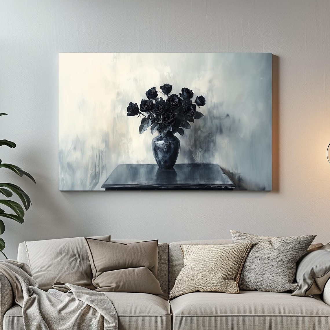Black Roses Dark Vase Moody Gothic Elegant Floral Still Life Poster