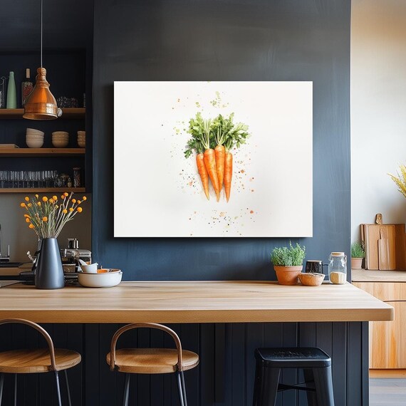 Carrot Wall Art Landscape Kitchen Vegetable Print Cooking Art Watercolor Painting Landscape Culinary Art