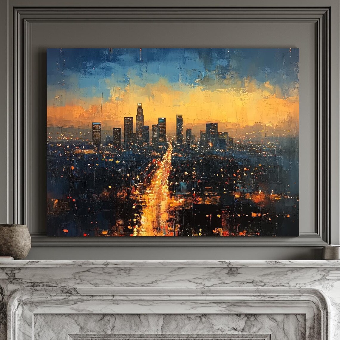 City Lights of Downtown Los Angeles Glowing Against a Dusk Sky Poster