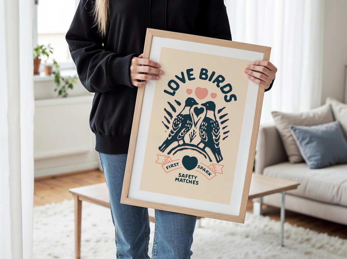 Retro Valentines Day Love Birds Art Print - Image 3