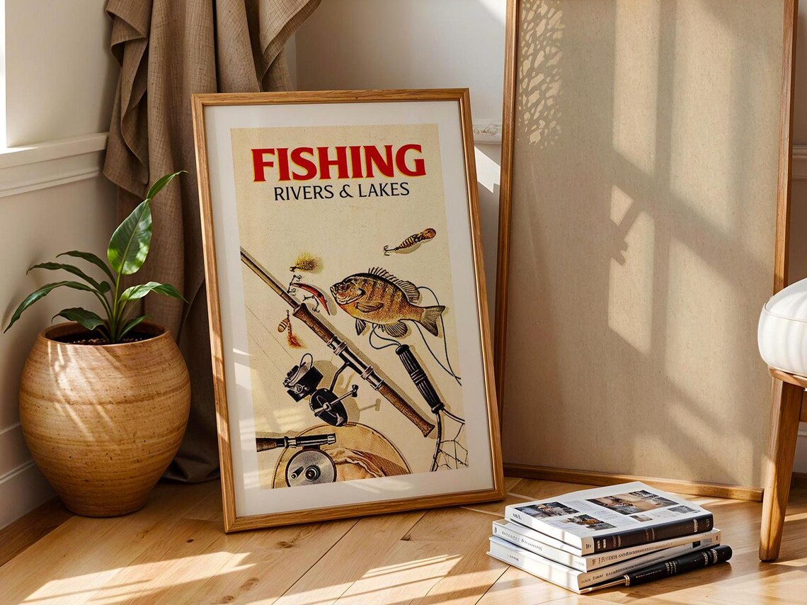 Rivers and Lakes Retro Fishing Art Print - Image 4