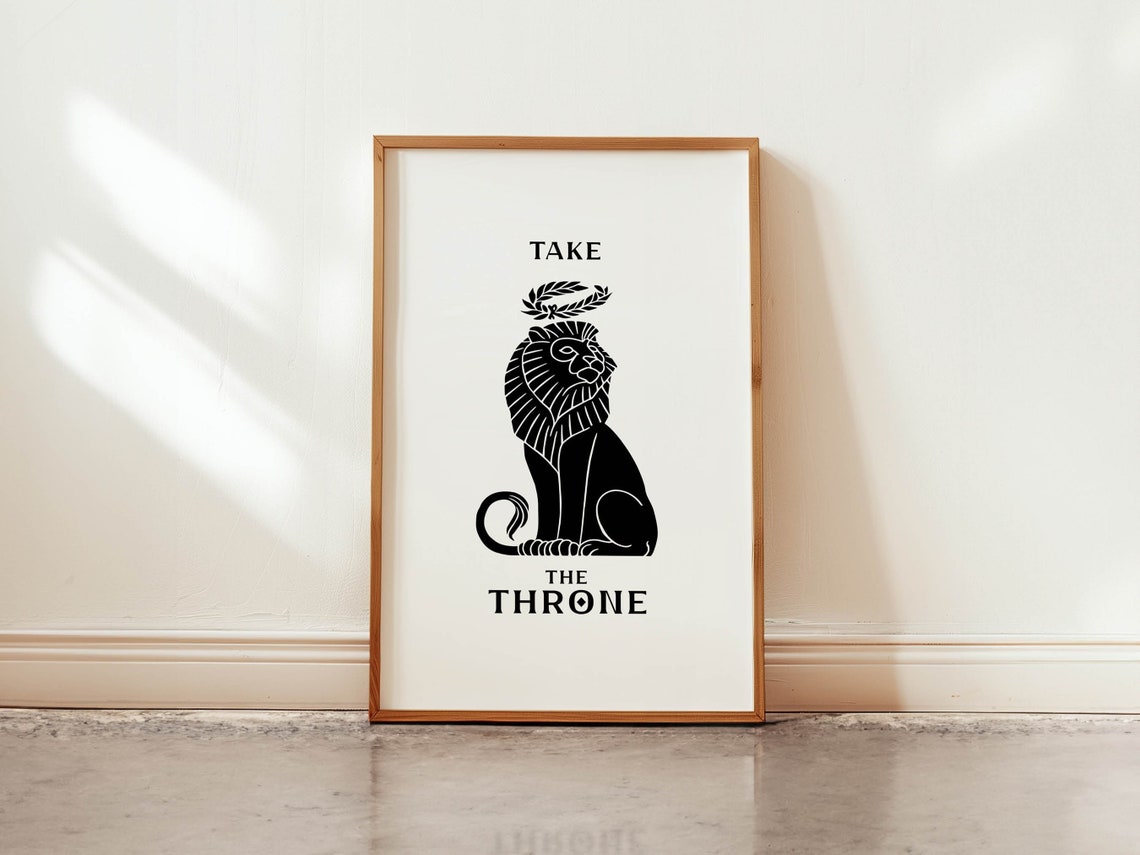 Take the Throne Lion Crown Minimalist Bathroom Quote Art Poster
