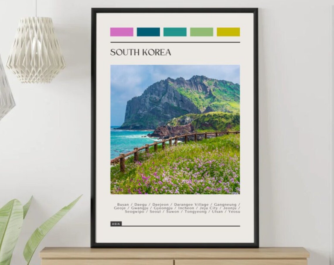South Korea Coastal Cliff Modern Travel Poster Color Palette