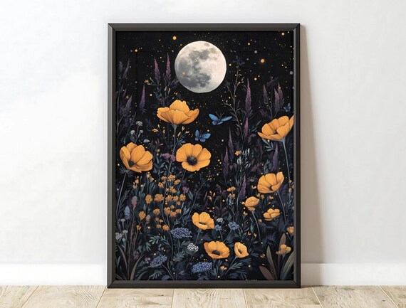 Moody Floral Wall Art Panoramic Print Of Wildflowers Botanical Decor For Home Office Nature Inspired Art