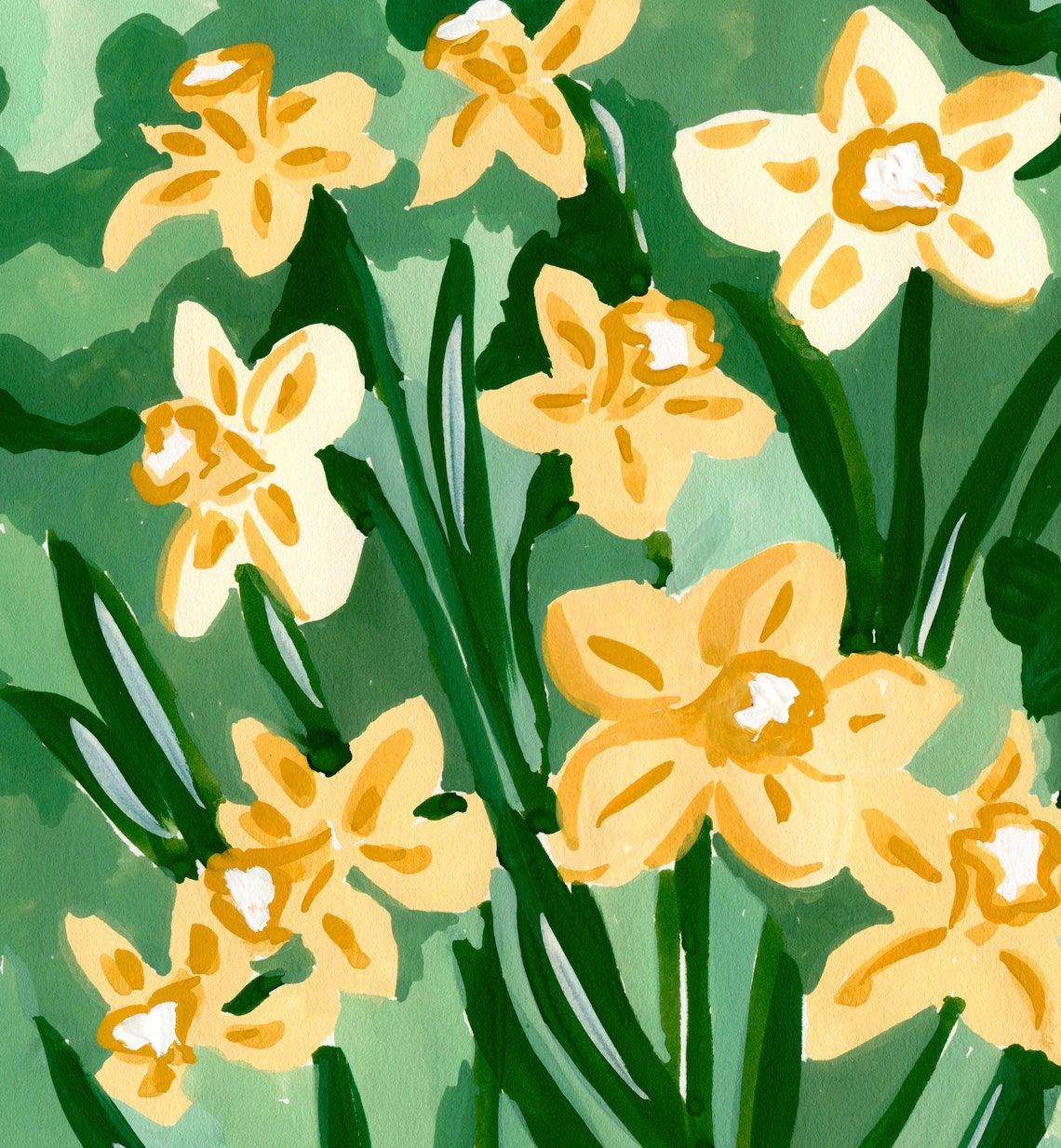Yellow Daffodils Green Garden Spring Floral Watercolor Wall Art Print - Image 4