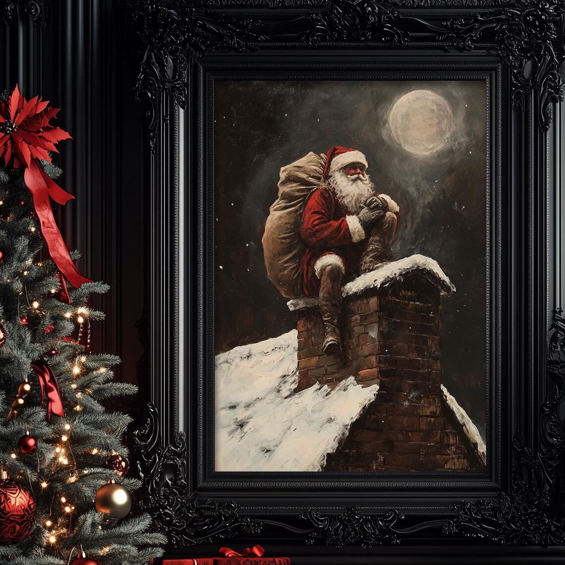Santa Claus Dark Academia Vintage Christmas Art Print