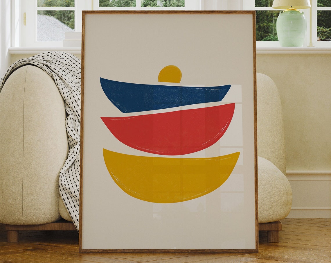 Colorful Abstract Boho Mid Century Modern Crescent Art Poster