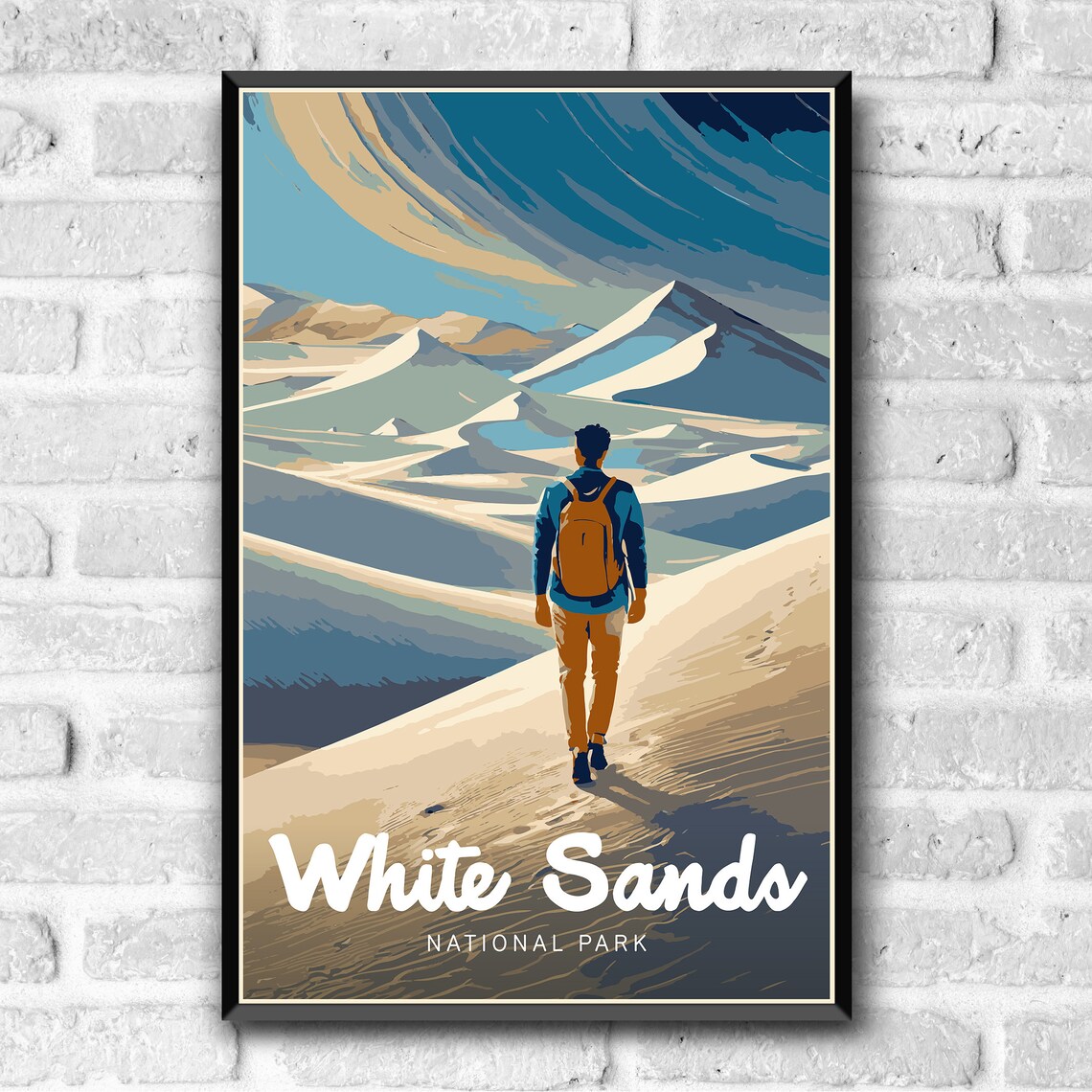 White Sands National Park Dunes Hiker Vintage Style Travel Poster - Image 3