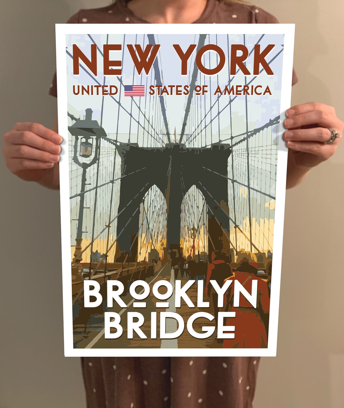 New York Brooklyn Bridge WPA Style Vintage Travel Poster - Image 2