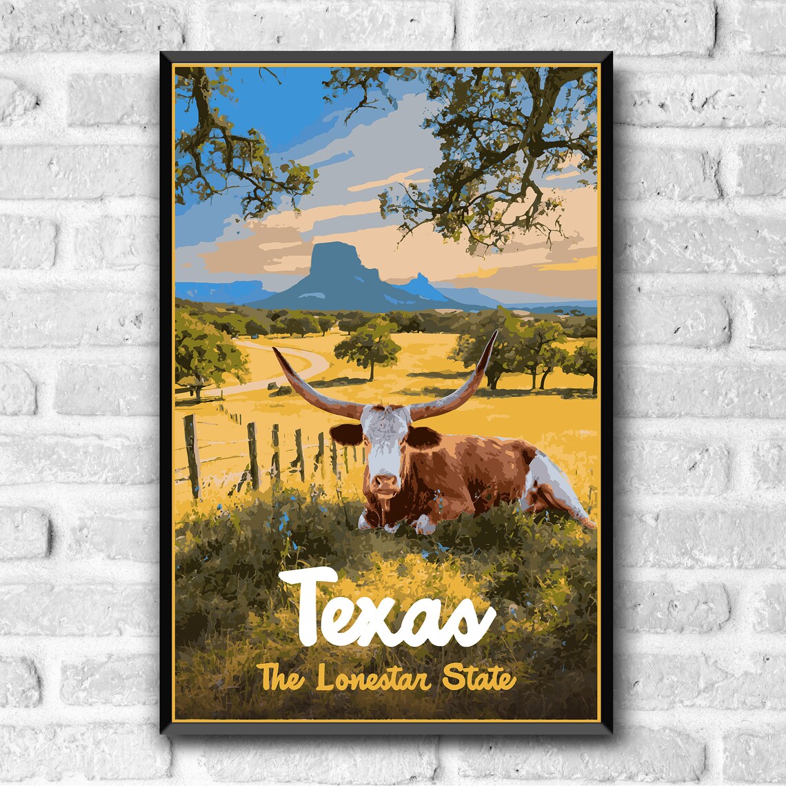 Texas Lonestar State Longhorn Cattle Ranch Vintage Travel Poster - Image 3