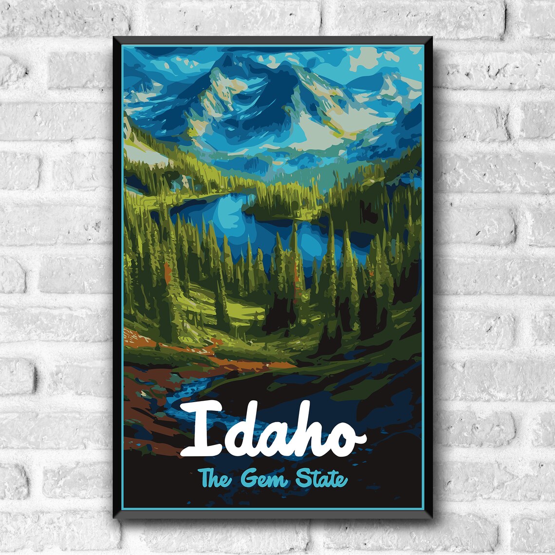 Idaho The Gem State Alpine Mountain Lake Evergreens Vintage Poster - Image 3