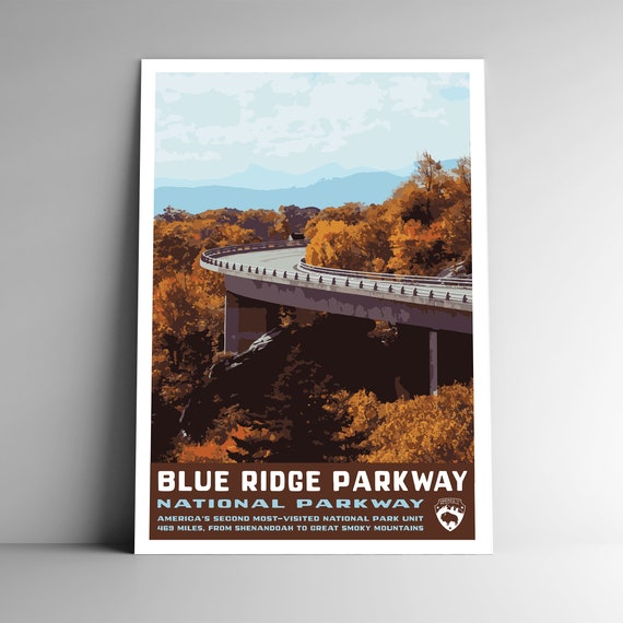 Blue Ridge Parkway Vintage Travel Poster, WPA Style