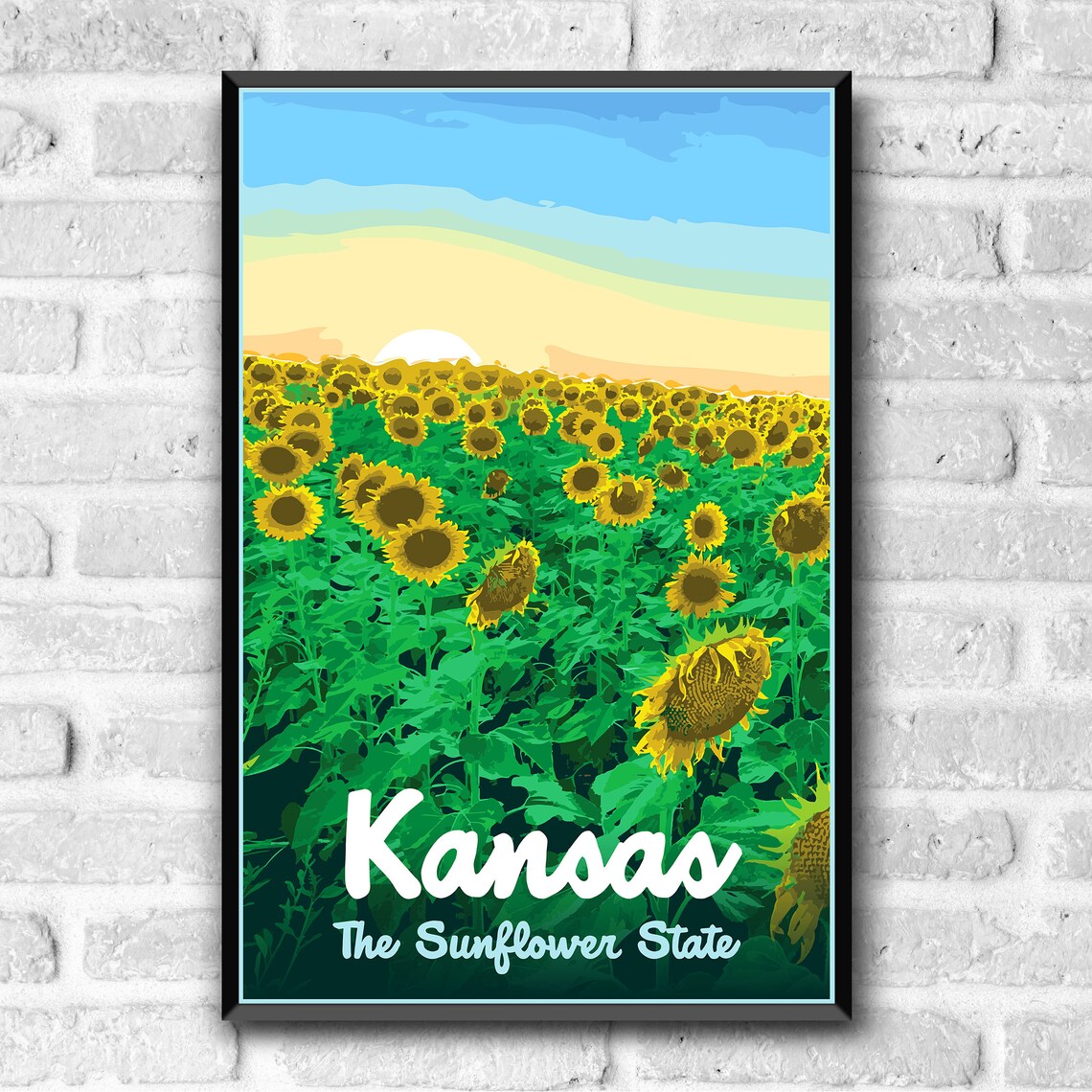 Kansas The Sunflower State Golden Field Sunset Vintage Poster - Image 3