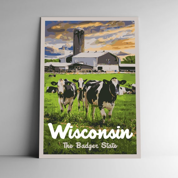 Wisconsin The Badger State Vintage Style Travel Poster Postcard Sticker Magnet Retro Wpa Style Our Fifty States 50 Art Print Wall Art